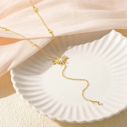 Rostfritt stål Y-format hängehalsband för kvinnor och flickor elegant mode kubisk zirkonia lång tofs dingel choker smycken gåvor