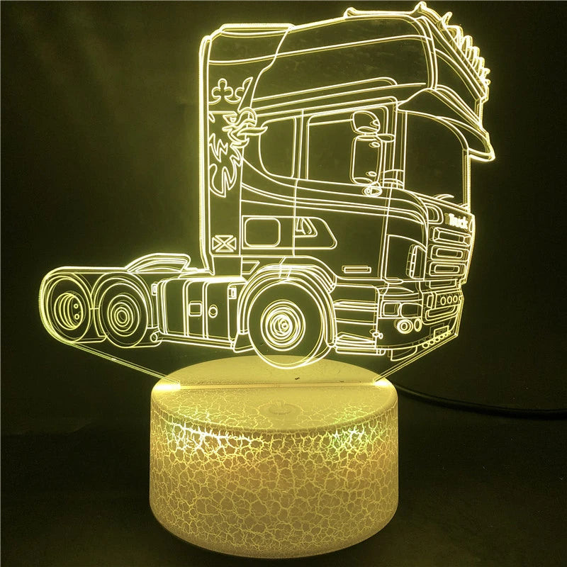 Truck Head 3D-illusionslampa akryl LED-nattlampa sovrumsdekoration nattlampa 7 färgskiftande present barn barn