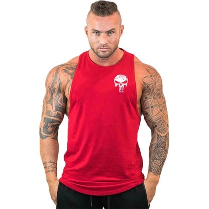Ny het rea herrlinne med dödskalletryck, andningsbart linne, coolt linne, löpartröja i bomull, bodybuilding-linne, fitness-tröja, ärmlös