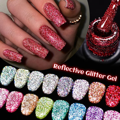 7ml Champagne Guld Silver Reflekterande Nagelgellack Glittrande Skinande Glitter Rosa Röd Nageltillbehör Semi-permanent Gellack