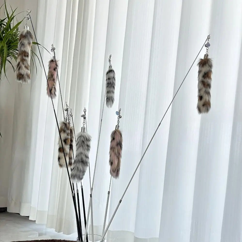 Konstgjord kattsvans Kattplockare Lång hårig Extra lång interaktiv kattleksak Krispig klocka Flexibel kattpinne Tristessdämpare