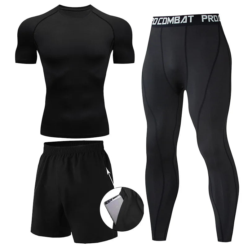 Herr 2/3-delars set boxningsdräkt rashguard herrkit MMA kompressionskläder herr långärmad t-shirt + leggings träningsdräkt sportdräkt