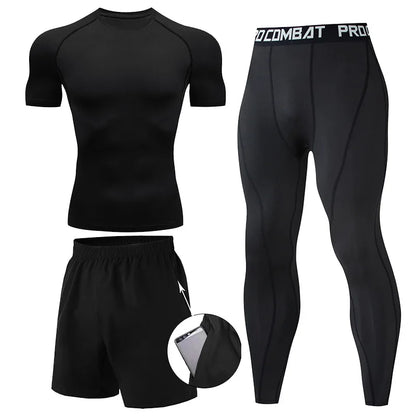 Herr 2/3-delars set boxningsdräkt rashguard herrkit MMA kompressionskläder herr långärmad t-shirt + leggings träningsdräkt sportdräkt