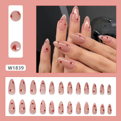 Mörkröd Charm 24 st press-on naglar rosa gradient lösnaglar glansiga konstgjorda fingermanikyr återanvändbara lösnaglar för kvinnor