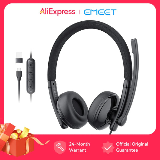 EMEET Trådbundet Headset med Mikrofon Callcenter USB Hörlurar ENC Brusreducerande Kontorshörlurar med Kabel för Telefon/PC Dator