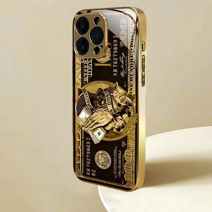 Kreativt ”Wealth Pattern”-mönster, guldmetallicfärgat glasfodral till iPhone 17, 16, 15, 14, 13, 12, 11 Pro Max, 15, 14 Plus, 17 Air och 16E