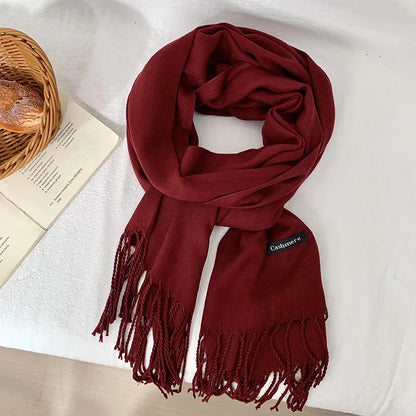 Vår och höst enfärgad halsduk kvinnor koreansk mode kashmir mjuk vinter varm halsduk hijab kvinnlig lång pannband sjal wrap