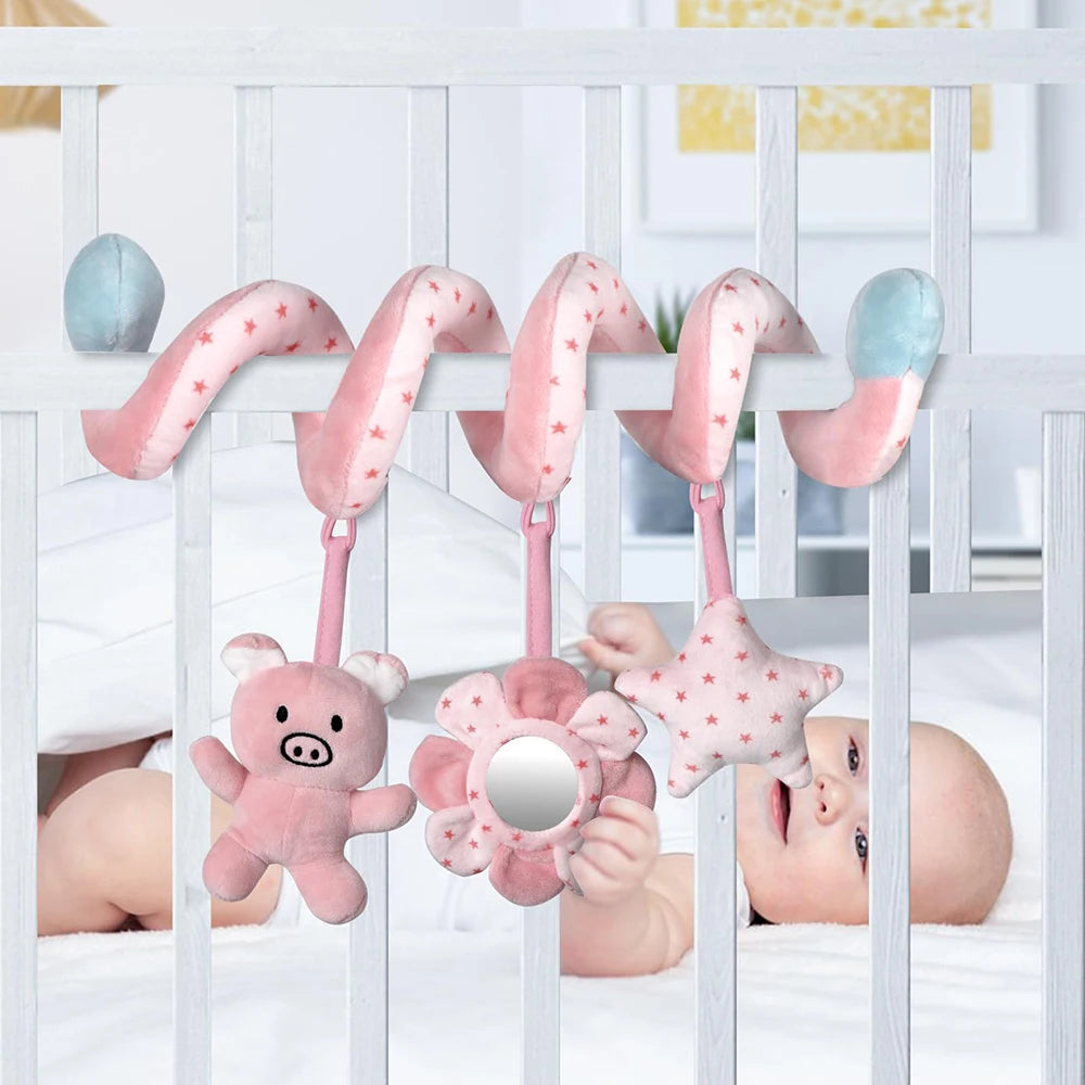 Bilbarnstol Spädbarn Spiralaktivitet Hängande Leksaker Barnvagnsstång Spjälsäng Bassinet Mobil med Spegel BB Squeaker och Skalror