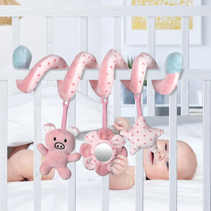 Bilbarnstol Spädbarn Spiralaktivitet Hängande Leksaker Barnvagnsstång Spjälsäng Bassinet Mobil med Spegel BB Squeaker och Skalror