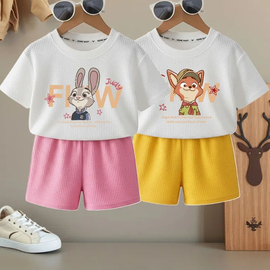 Sommar-T-shirt och shorts för pojkar och flickor, två stycken. Barnas avslappnade kläder, andningsbara toppar med korta ärmar - nytt