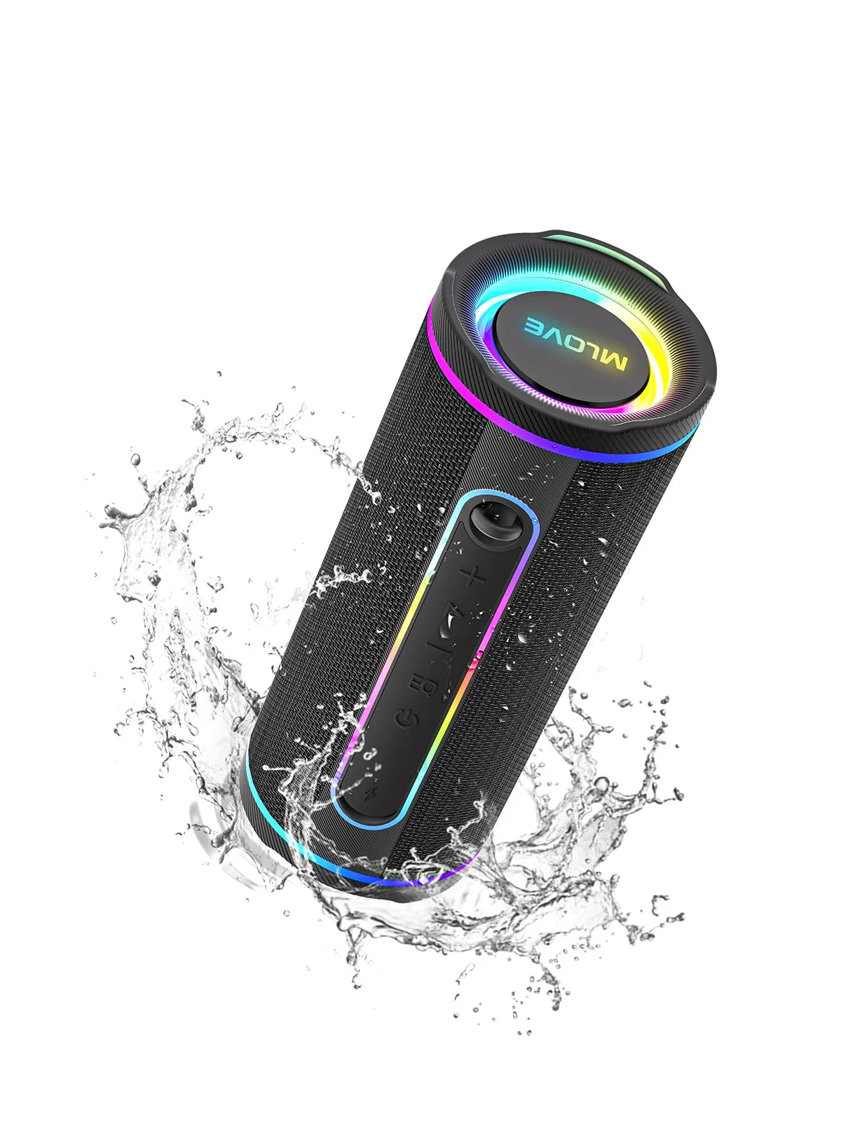 MLOVE E80 Bärbar Bluetooth-högtalare – Kraftfullt dubbelt ljud, färgglad RGB-belysning, helt vattentät (IPX7), TWS-kompatibel