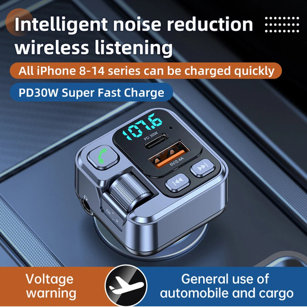 Bil Bluetooth-mottagare USB U Disk Read Pd20W Snabbladdning Digital Display Bil Mobiltelefonadapter FM-sändare för mobiltelefoner