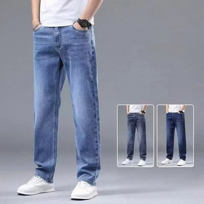 Vår Höst Herr Baggy Hög Midja Jeans Herrmode Casual Plus Size Byxor Klassiska Stretchiga Raka Ben Denimbyxor