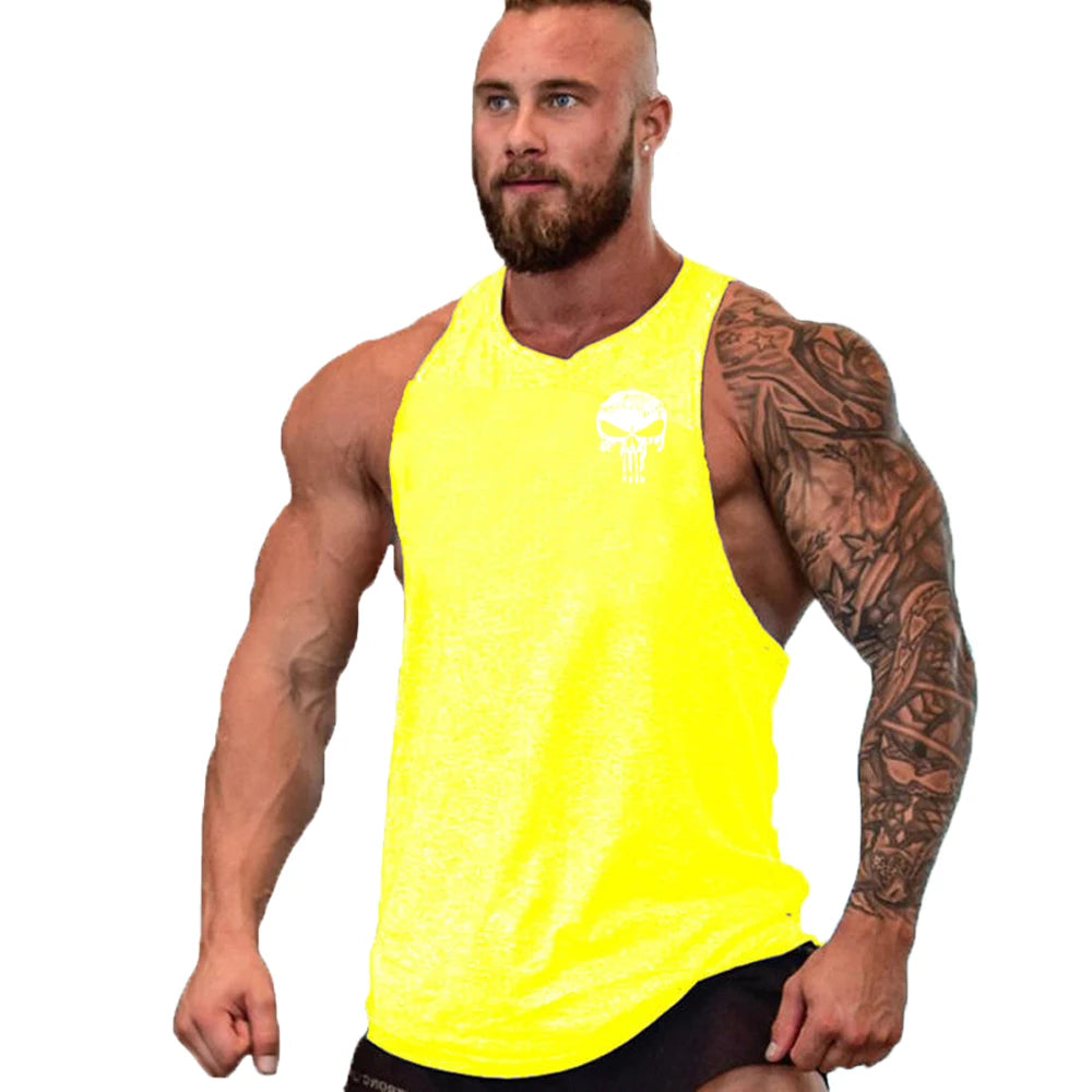 Ny het rea herrlinne med dödskalletryck, andningsbart linne, coolt linne, löpartröja i bomull, bodybuilding-linne, fitness-tröja, ärmlös