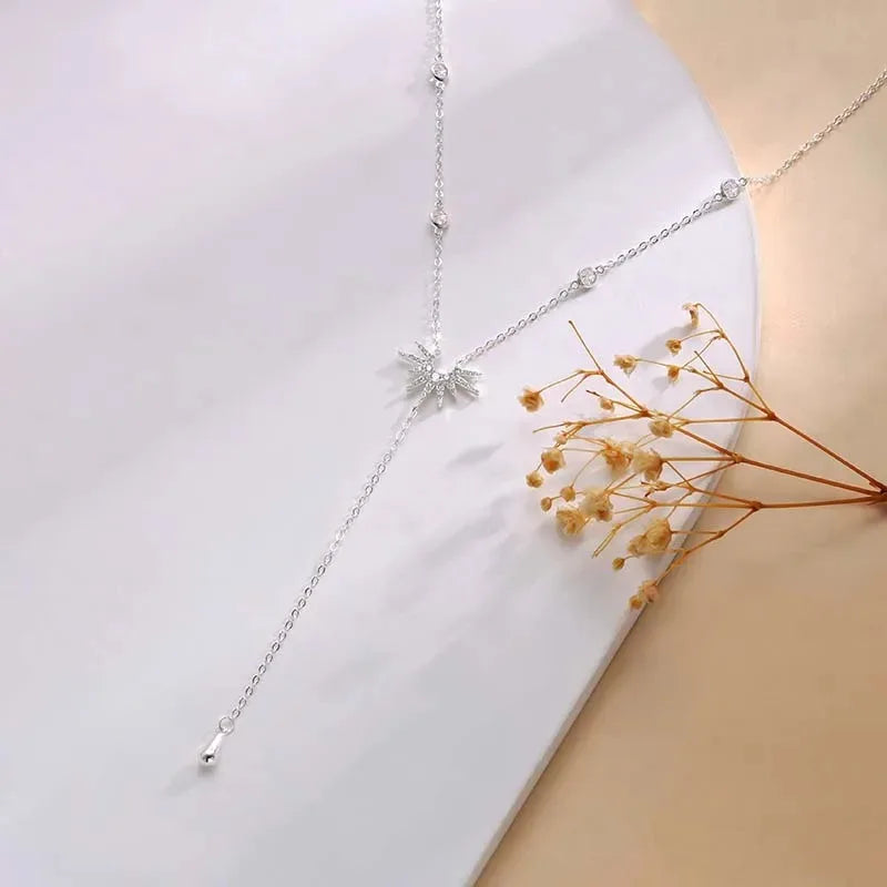 Rostfritt stål Y-format hängehalsband för kvinnor och flickor elegant mode kubisk zirkonia lång tofs dingel choker smycken gåvor