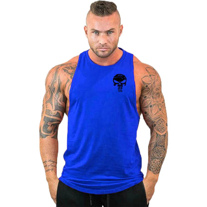 Ny het rea herrlinne med dödskalletryck, andningsbart linne, coolt linne, löpartröja i bomull, bodybuilding-linne, fitness-tröja, ärmlös