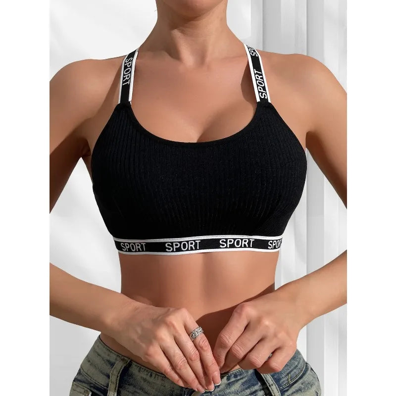 1 st. Bokstavsinredning Sexiga Kvinnor Ribbad BH Andningsbar Bekväm Camisole Kvinnlig Mode Underkläder Atletisk Vest Sexig Lingerie