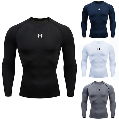 Herr kompressionströja med lång ärm, snabbtorkande, muskeltröja, sporttröja för träning, bodybuilding, löpning, fitness, sport