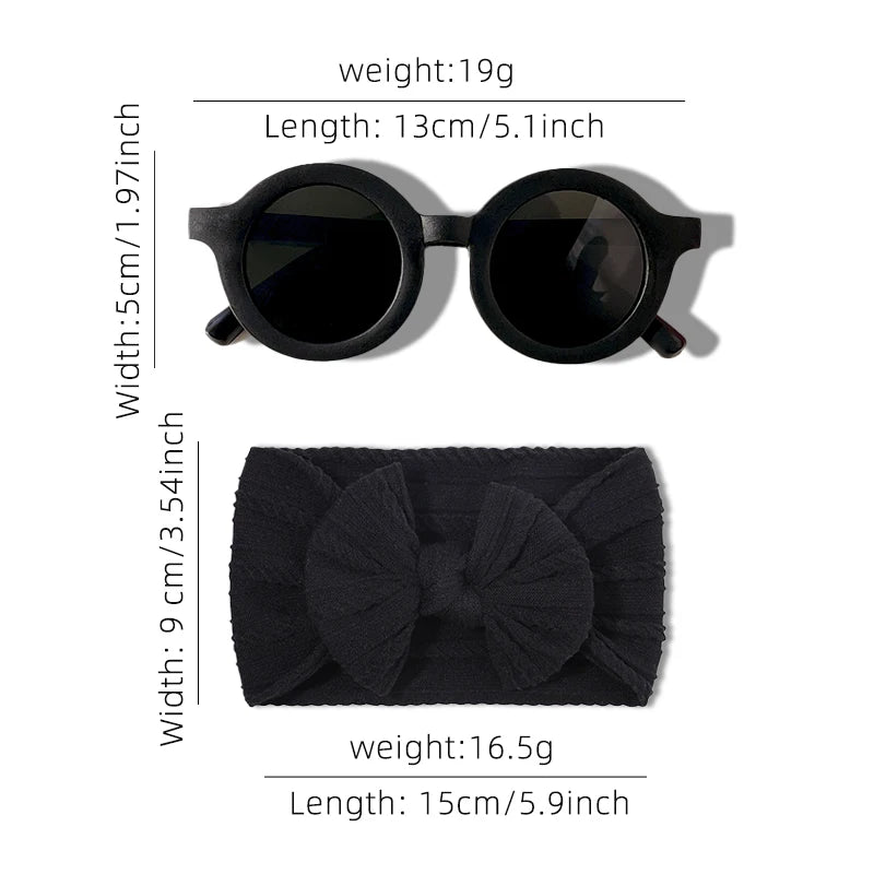 2 st/set nya barn enfärgade bomullsrosett brett hårband runt solglasögon set babyflickor solglasögon barn håraccessoarer