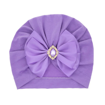 Enfärgad Baby Turban Rosett Bling Strass Spädbarnsmössor Flicka Mössa Mode Handgjord Band Rosett Indisk Mössa Mjuk Huva 0-2År