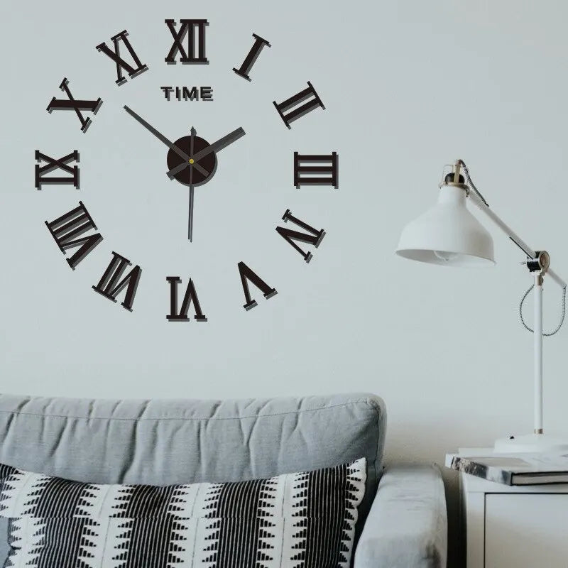 3D akryl digital väggklocka romerska siffror design spegelväggklocka mode stor rund väggklocka gör-det-själv självhäftande klockor