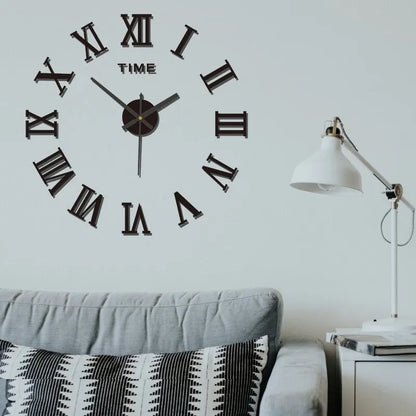 3D akryl digital väggklocka romerska siffror design spegelväggklocka mode stor rund väggklocka gör-det-själv självhäftande klockor