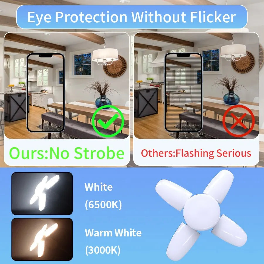 28W fläktformad LED-lampa E27 LED-lampa vikbar 220V glödlampor för hem, vardagsrum, lager, garage, taklampa