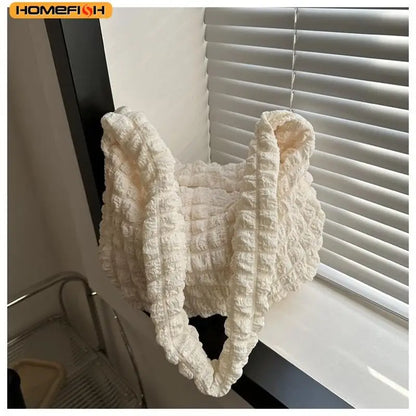 HOMEFISH Axelremsväska med veckad design, broderad rutig axelväska, armhålsväskor, enkla, quiltade tygväskor med stor kapacitet