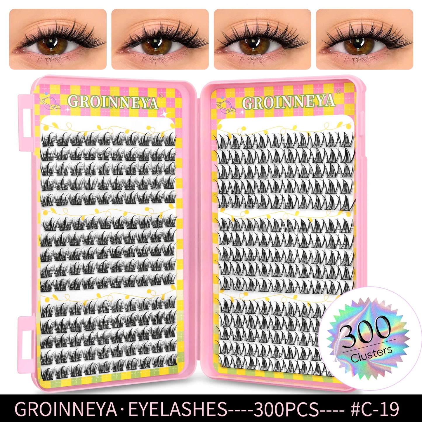 GROINNEYA Ögonfransar Kluster 320 st Naturlig Ögonfransförlängning Klusterfransar Volym Blandade Tray Lashes Kluster Naturliga Fransar