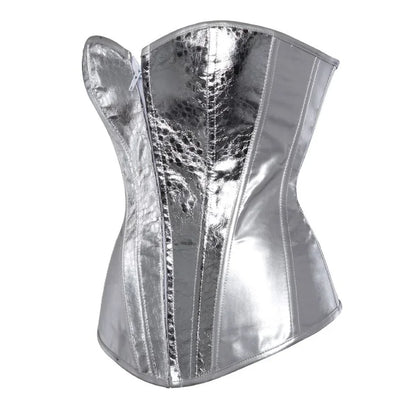 Dam Konstläder Glänsande Guld Silver Överbystkorsett Burlesk Bustier Body Shaper Steampunk Korsett Topp Plus Storlek