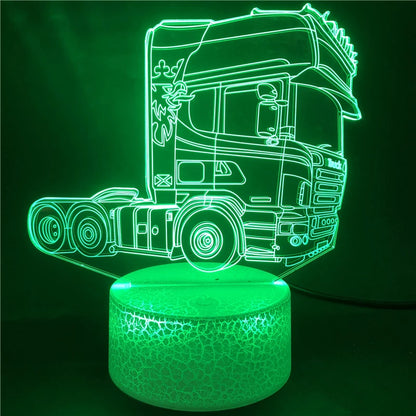 Truck Head 3D-illusionslampa akryl LED-nattlampa sovrumsdekoration nattlampa 7 färgskiftande present barn barn