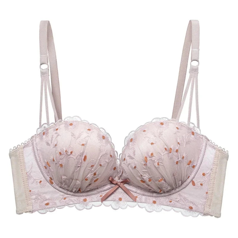 Designer fransk spets-BH - Lätt lyxig bygelfri push-up, anti-slapp broderad bralette för kvinnor eleganta vinterunderkläder