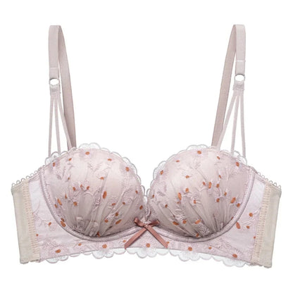 Designer fransk spets-BH - Lätt lyxig bygelfri push-up, anti-slapp broderad bralette för kvinnor eleganta vinterunderkläder