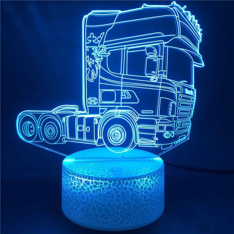 Truck Head 3D-illusionslampa akryl LED-nattlampa sovrumsdekoration nattlampa 7 färgskiftande present barn barn