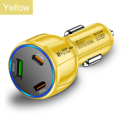 90W USB-billaddare 3-4 portar PD typ C snabbladdningsadapter för iPhone 14 13 Xiaomi Samsung snabbladdare i bilen