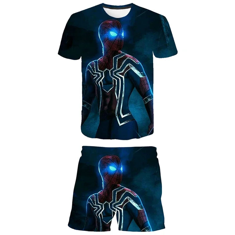 Kids Unisex Marvel Tshirt Set Summer Game Print Superhero Clothes Hulk Iron Man Short Sleeve Pants 2 Piece