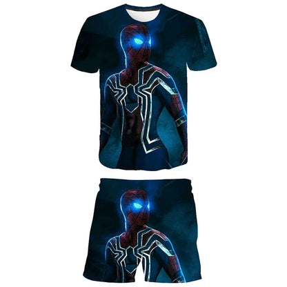 Kids Unisex Marvel Tshirt Set Summer Game Print Superhero Clothes Hulk Iron Man Short Sleeve Pants 2 Piece