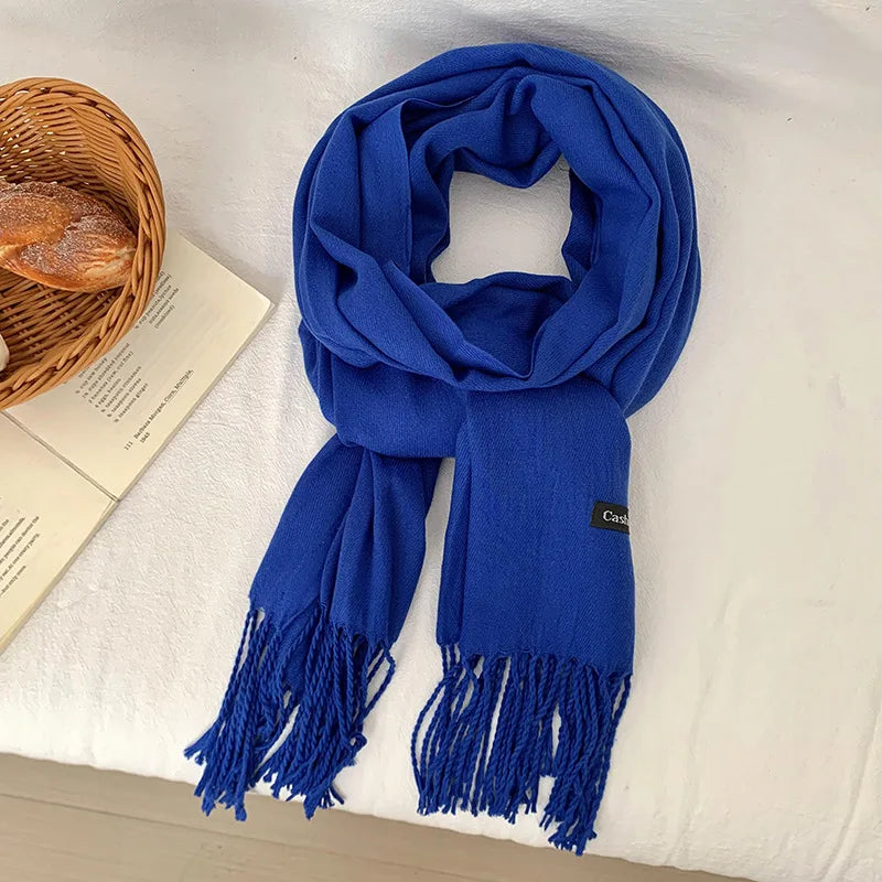 Vår och höst enfärgad halsduk kvinnor koreansk mode kashmir mjuk vinter varm halsduk hijab kvinnlig lång pannband sjal wrap