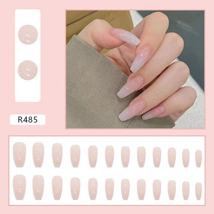 Mörkröd Charm 24 st press-on naglar rosa gradient lösnaglar glansiga konstgjorda fingermanikyr återanvändbara lösnaglar för kvinnor