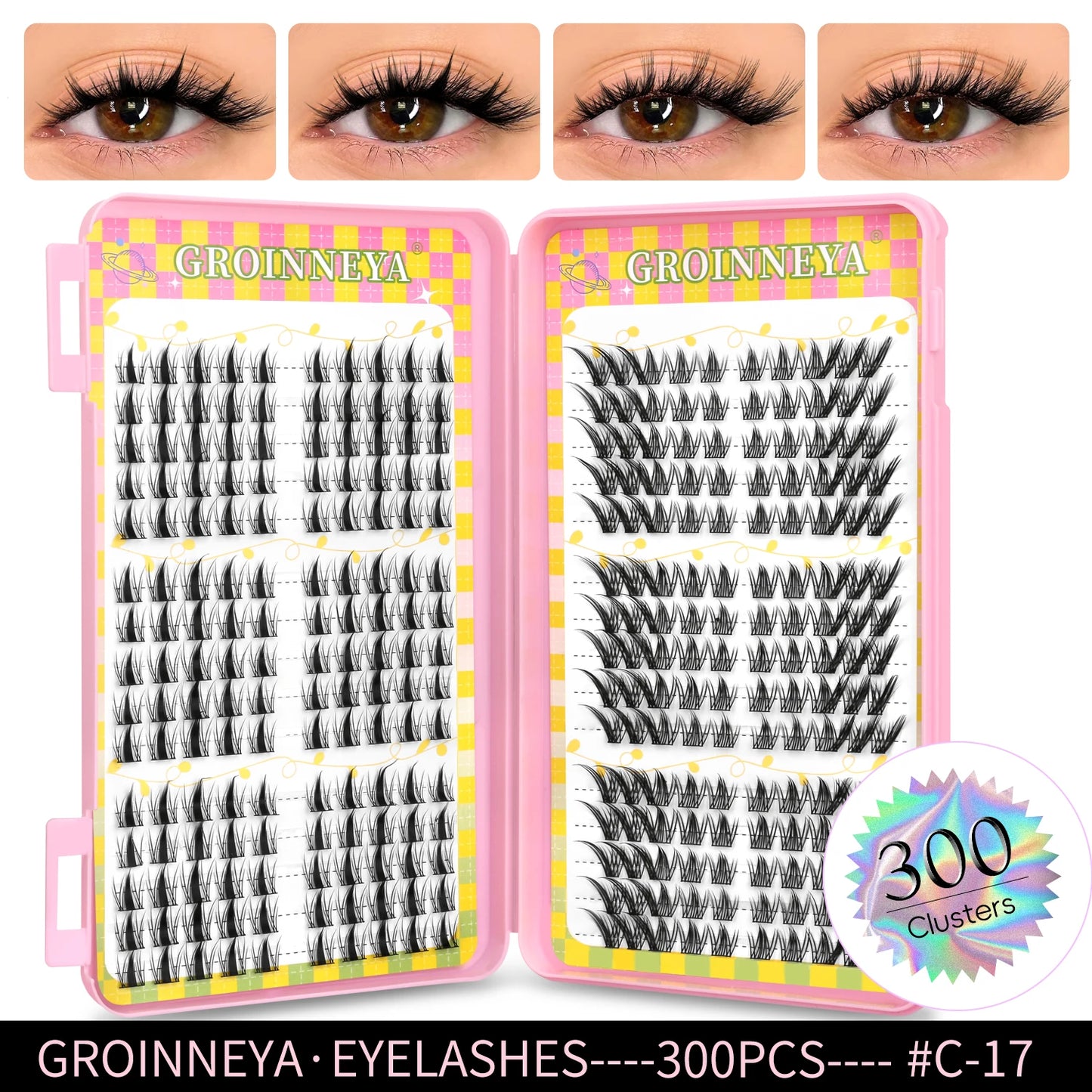 GROINNEYA Ögonfransar Kluster 320 st Naturlig Ögonfransförlängning Klusterfransar Volym Blandade Tray Lashes Kluster Naturliga Fransar