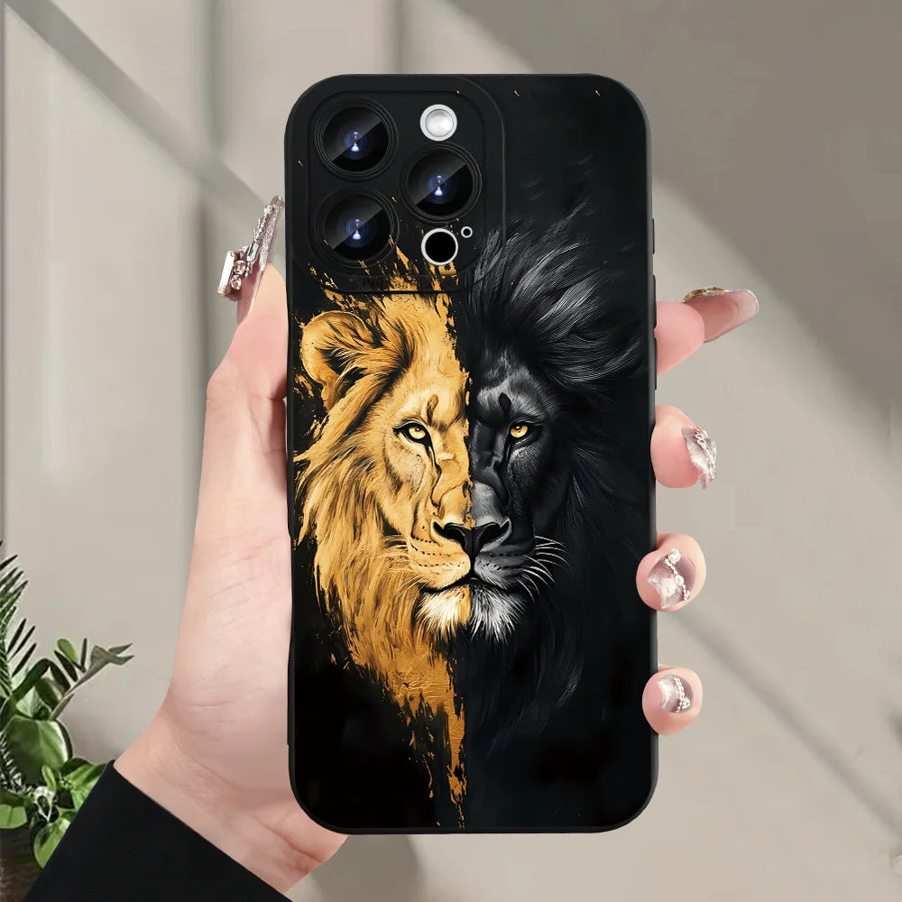 Kreativt lejonmönster mjukt TPU-telefonskal för iPhone 16 Pro Max 15 14 13 Mini 12 11 16E 17 Air X XR XS Max 8 7 Plus-fodral