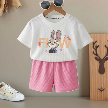 Summer Boys and Girls Fashion T Shirt and Shorts Two Piece Sets Kids Casual Outfits Children Breathable Short Sleeve Top Set New