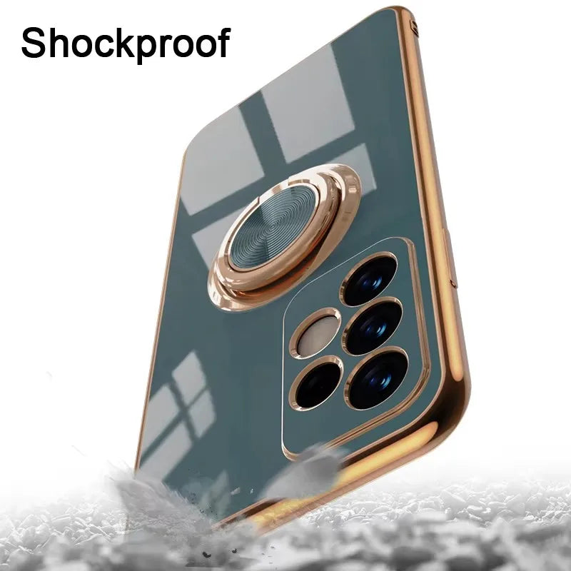 Lyxigt pläterat magnetiskt 360° ringhållare telefonskal för Samsung Galaxy S25 Ultra S24 S23 FE S22 S21 S20 S10 Plus baksida