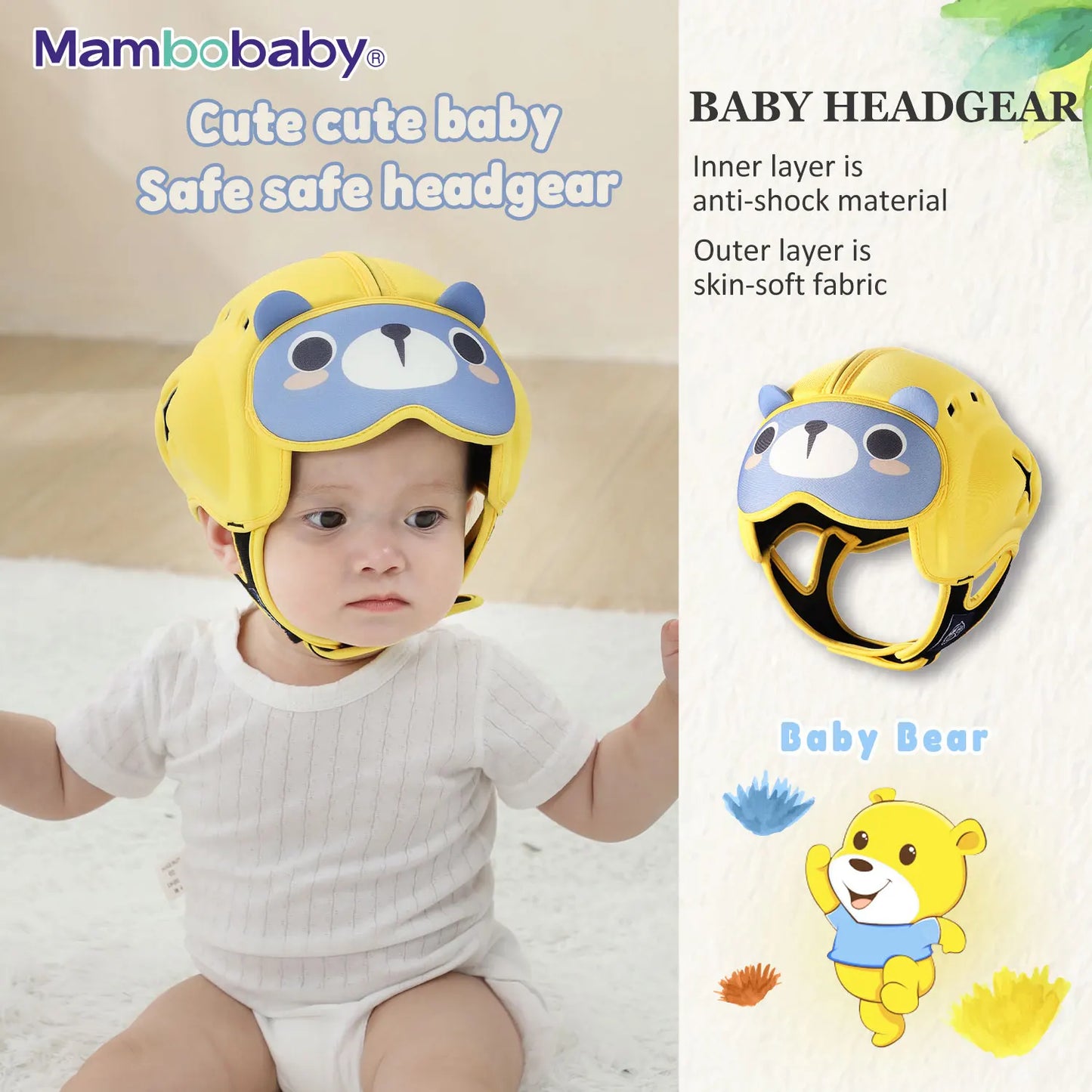 Mambobaby Säker Anti-Shock Babyhjälm Småbarn Huvudskydd Huvudbonad för Spädbarn Lär Krypa, Gå Förhindra Skador från Stötfall