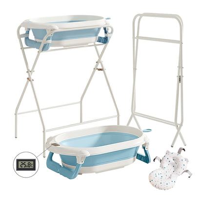 3 in 1 Baby Bath with Stand, Foldable Baby Bath Tub for Newborn to Toddler with Thermometer & Bath Pillow,Multifunctional,Grey