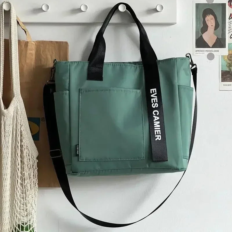 Ny Casual Tote Stor Kapacitet Axelväska Nylon Vattentät Canvas Handväska Enkla Mode Messenger Väskor För Skolflickor