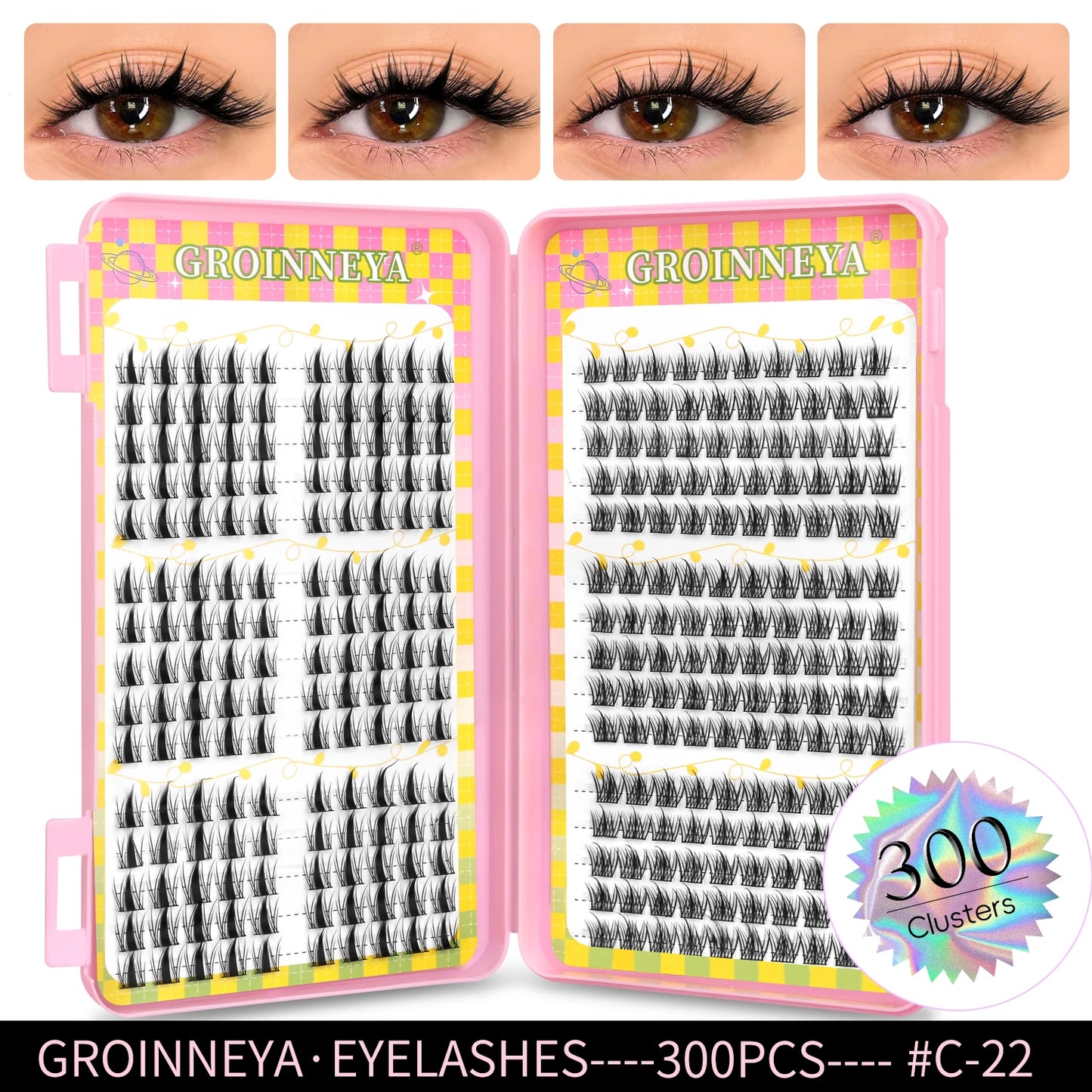 GROINNEYA Ögonfransar Kluster 320 st Naturlig Ögonfransförlängning Klusterfransar Volym Blandade Tray Lashes Kluster Naturliga Fransar