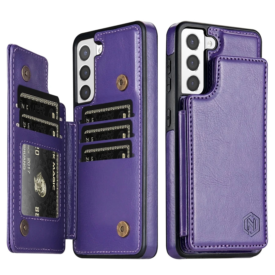 Plånbok RFID-blockerande lager skyddande stöldskyddande magnetiskt läderfodral för Samsung Galaxy A15 A16 A17 A26 A35 A36 A53 A54 A55 A56