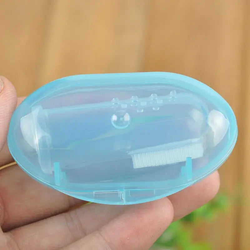 Söt babyfingertandborste med låda barntänder klar massage mjuk silikon spädbarn gummi rengöringsborste massageset