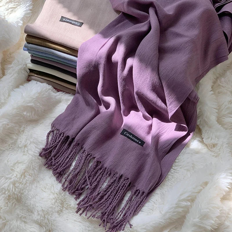 Vår och höst enfärgad halsduk kvinnor koreansk mode kashmir mjuk vinter varm halsduk hijab kvinnlig lång pannband sjal wrap